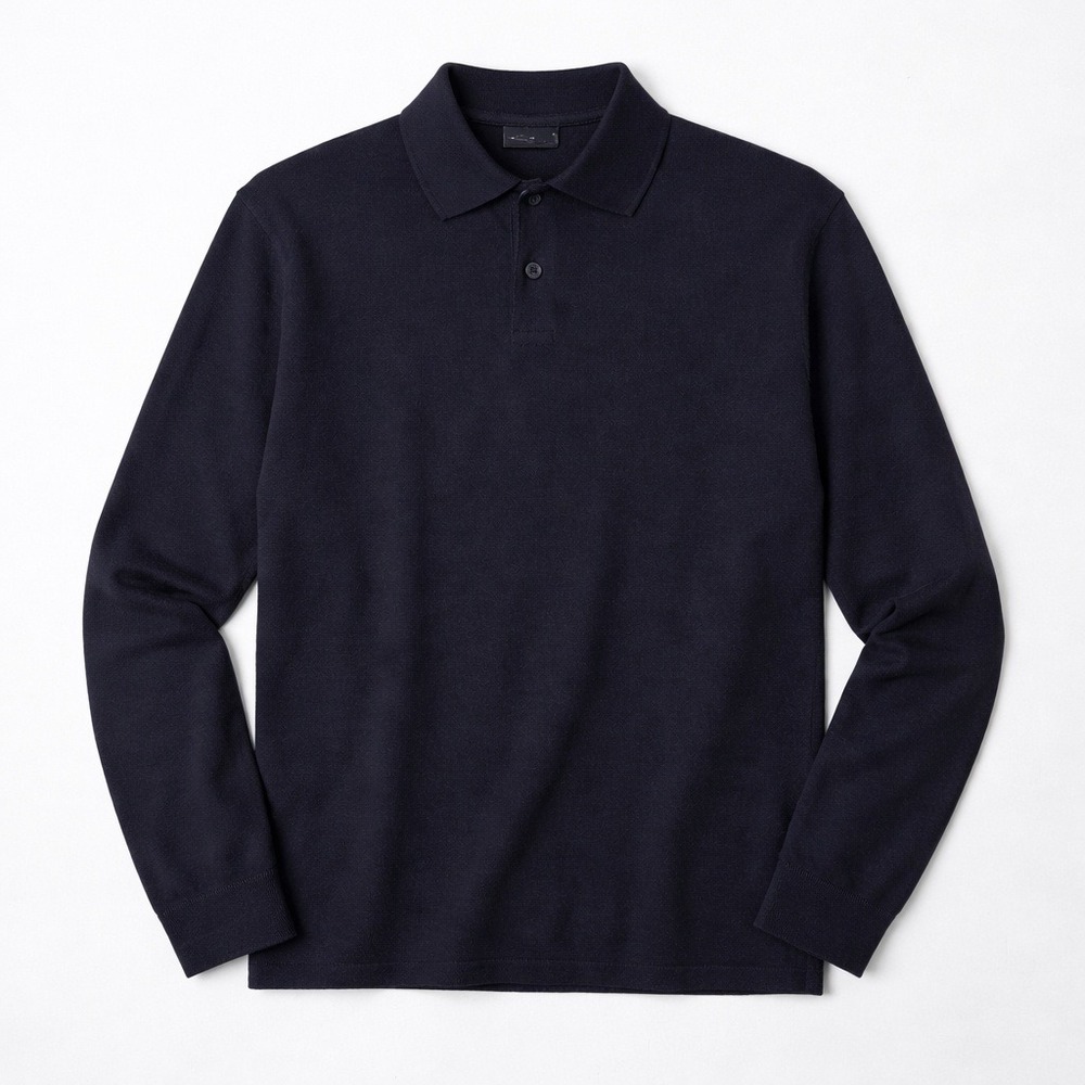 Zara Men‎ Long Sleeve Knit Polo Shirt Black Casual Button Neck Size S Academia